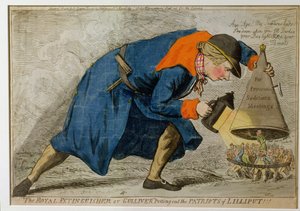 1795年にSWフォアズによって出版された王立の消火器、またはリリパットの愛国者を放つガリバー（手塗りのエッチング）